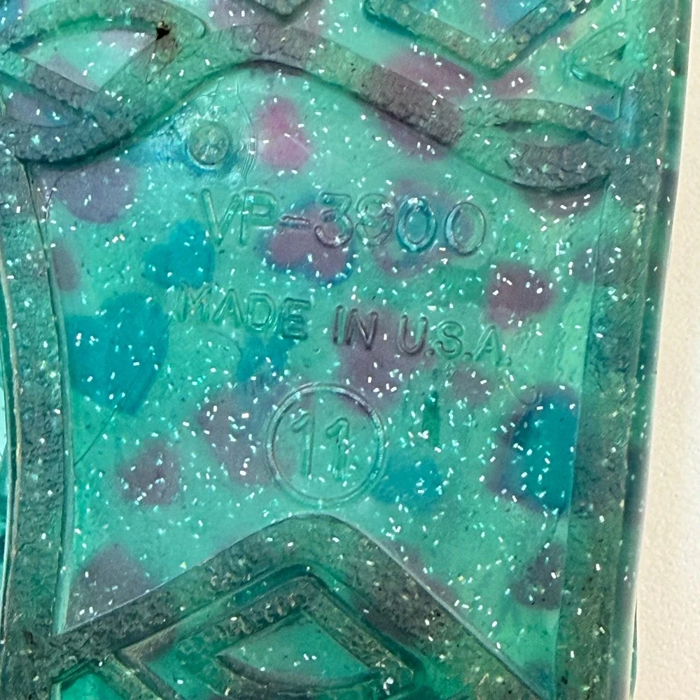Green Glitter‎ Jelly Shoes Girls Size 11 Teal Woven Flats Y2K Vintage